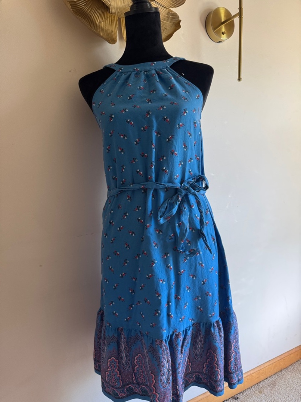 Ann Taylor Factory Teal Blue Floral Halter Midi Dress